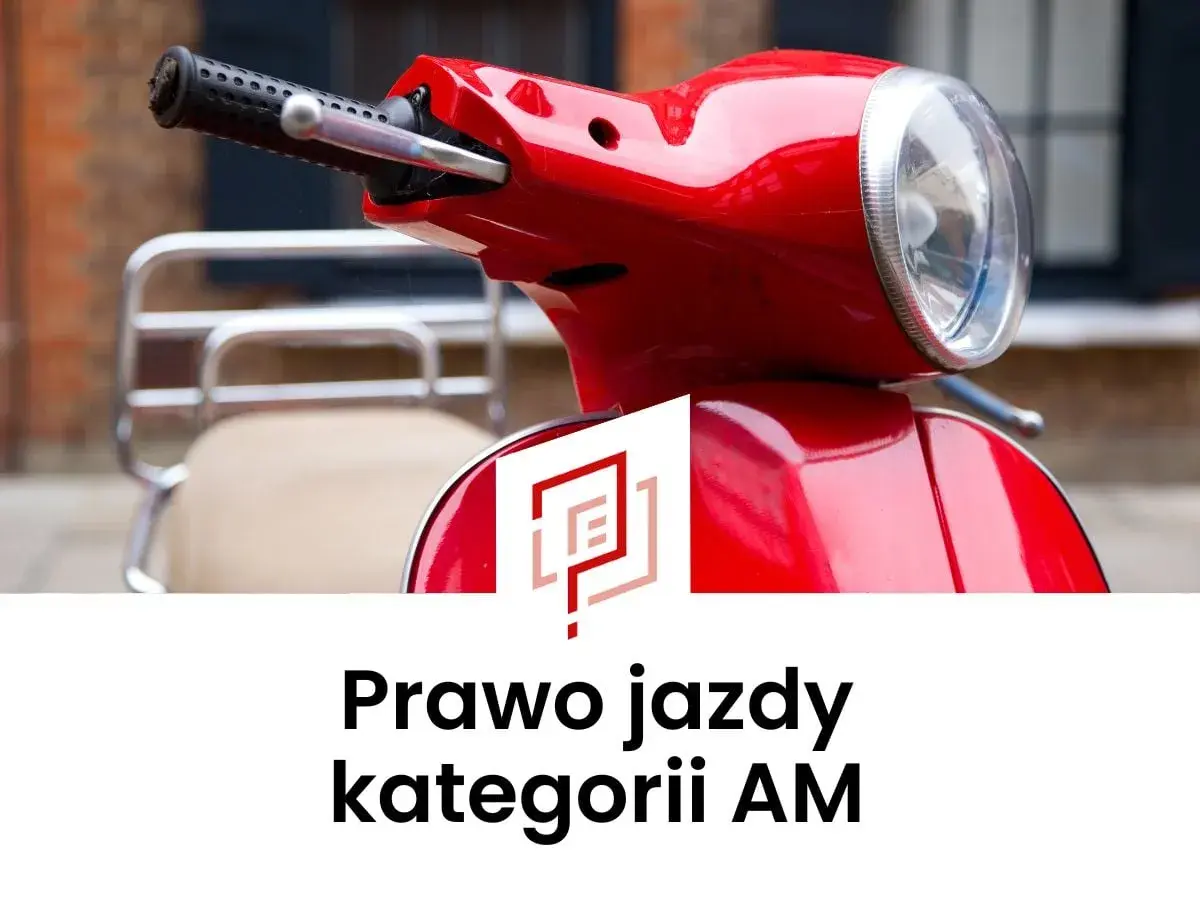 Czerwony skuter i tekst: Prawo jazdy kategorii AM za darmo.